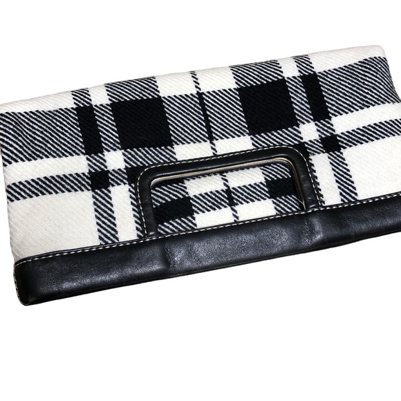 Banana Republic Black Plaid Clutch Leather Handle Bag - Picture 3 of 14